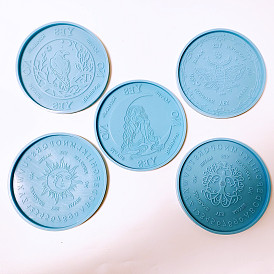 Tarot Theme DIY Flat Round Divination Coaster Food Grade Silicone Molds, Resin Casting Molds, for UV Resin & Epoxy Resin Craft Making