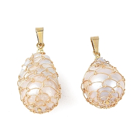 Natural Baroque Keshi Pearl Wire Wrapped Pendants, Nuggets Charms with 304 Stainless Steel Snap on Bails, Real 18K Gold Plated