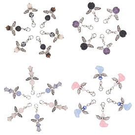 Décorations de pendentifs en pierre précieuse/verre d'ange, avec fermoirs mousquetons en métal, perles en alliage d'aile et perles acryliques