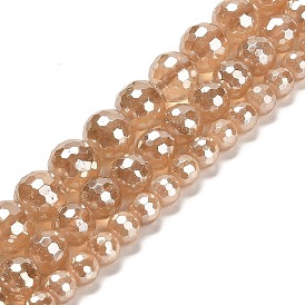 Electroplated Natural Quartz Round Beads Strands, Dyed & Heated, Faceted(128 Facets)