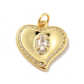 Brass Micro Pave Cubic Zirconia Pendants, with Jump Ring, Cadmium Free & Lead Free, Long-Lasting Plated, Heart, Clear