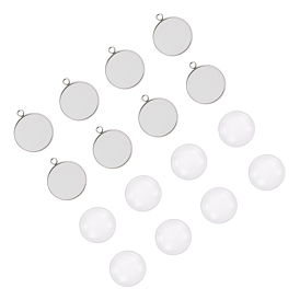 DIY Pendant Making, 304 Stainless Steel Pendant Cabochon Settings and Transparent Glass Cabochons, Flat Round