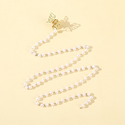 Plastic Imitation Pearl Bead Chain Claw Hair Clips, Shiny Tassel Hairpins, Fashion Butterfly Braid Hair Accessories for Woman Girl