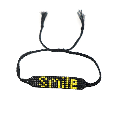 Word Smile Loom Pattern Miyuki Seed Beads Bracelets for Women, Adjustable Tassel Nylon Cord Braided Bead Bracelets
