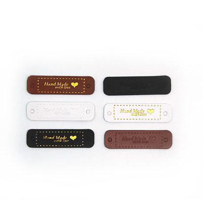 Imitation Leather Label Tags, with Holes & Word Hand Made with love, for DIY Jeans, Bags, Shoes, Hat Accessories, Rounded Rectangle