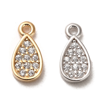 Rhodium Plated 925 Sterling Silver Pendant, with Cubic Zirconia, Teardrop Charms, with 925 Stamp
