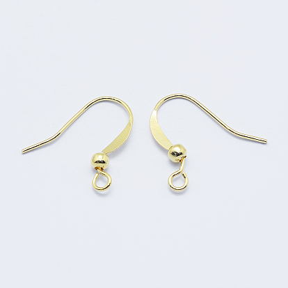 Прочные крючки для серег с покрытием из латуни, плоские крючки для серег, провод уха, с горизонтальной петлей, реальный 18 k позолоченный, без никеля 