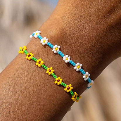 Браслеты из бисера в стиле бохо для женщин с ромашками