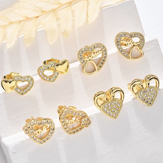 Серьги-гвоздики ко Дню святого Валентина с надписью «любовь» из латуни с микропаве из прозрачных кубических цирконий, долговечный