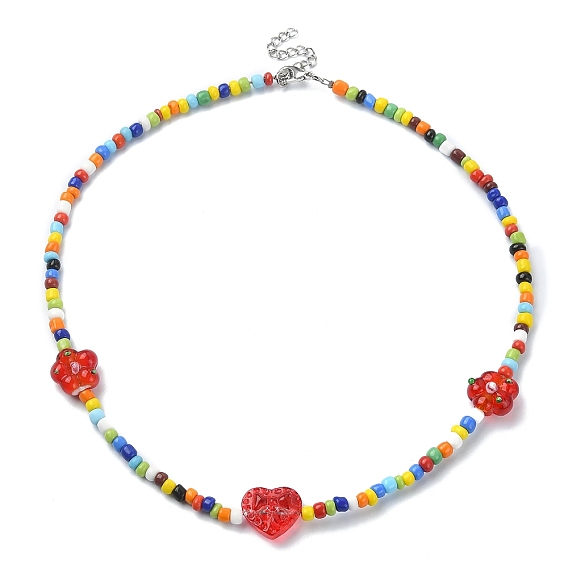 Flower & Heart Lampwork & Glass Seed Beaded Necklaces
