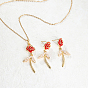 Plastic Rose Flower Jewelry Set, Alloy Dangle Sutd Earrings and Pendant Necklace