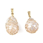 Natural Baroque Keshi Pearl Wire Wrapped Pendants, Nuggets Charms with 304 Stainless Steel Snap on Bails, Real 18K Gold Plated