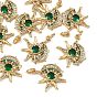 SHEGRACE Brass Pave Green Cubic Zirconia Pendants, Moon & Sun Charms, Cadmium Free & Nickel Free & Lead Free, Long-Lasting Plated
