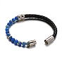 Leather Cord Bracelets, with Gemstone Beads & 304 Stainless Steel Magnetic Clasps, 51x63mm