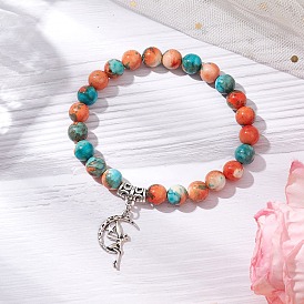 Синтетический океанический белый нефрит круглые бусины браслеты с подвесками для женщин, волшебный сплав очарование