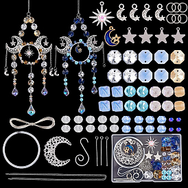 DIY Sun Moon Hanging Suncatcher Making Kits, Including Glass Links Connectors, Iron Filigree Joiners Links, Glass Beads