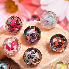 100Pcs Plating Acrylic Beads, Bead in Bead, Round