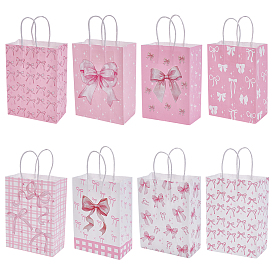 24 шт. 8 стили бумажные подарочные сумки с бантом, подарочные упаковочные пакеты с ручками, прямоугольные