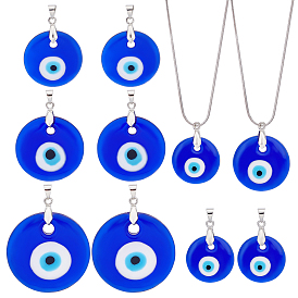 8Pcs 4 Style Handmade Evil Eye Lampwork Pendants, Flat Round