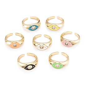 Латунные кольца из манжеты с прозрачным цирконием, с эмалью, долговечный, золотые, лошадиный глаз 