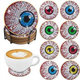 Eye DIY Diamond Painting Coaster Kits, with Resin Rhinestones, Diamond Sticky Pen, Tray Plate and Glue Clay