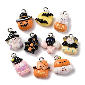 Halloween Theme Opaque Resin Pendants, with Platinum Plated Iron Loops