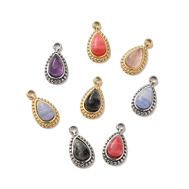 304 Stainless Steel Pave Gemstone Teardrop Charms, Real 14K Gold Plated/Stainless Steel Color