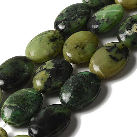 Brins de perles de jade européennes naturelles, Ovale Plat