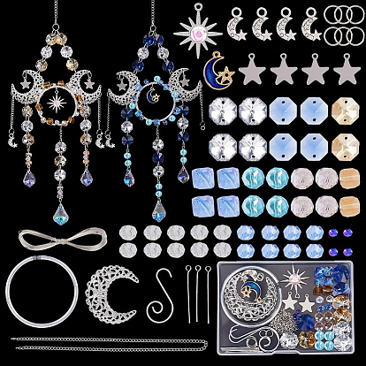 DIY Sun Moon Hanging Suncatcher Making Kits, Including Glass Links Connectors, Iron Filigree Joiners Links, Glass Beads