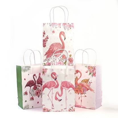 Rectangle Paper Bags, with Handles, Gift Bags, Shopping Bags, Flamingo Shape Pattern, For Valentine's Day