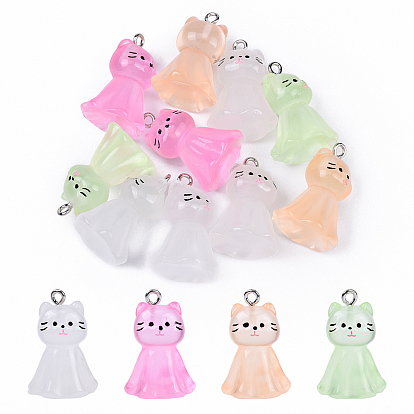 10 шт. подвески из светящейся смолы, кошка, с железной платиной петлей, светится в темноте