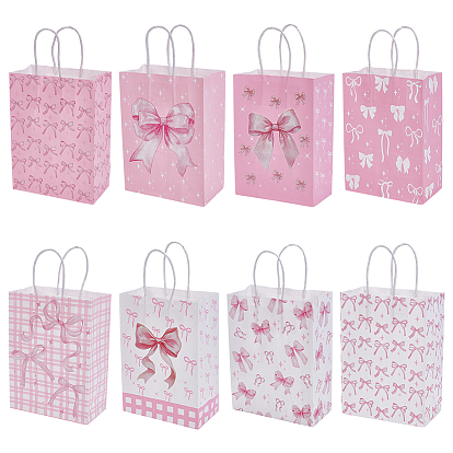 24 шт. 8 стили бумажные подарочные сумки с бантом, подарочные упаковочные пакеты с ручками, прямоугольные