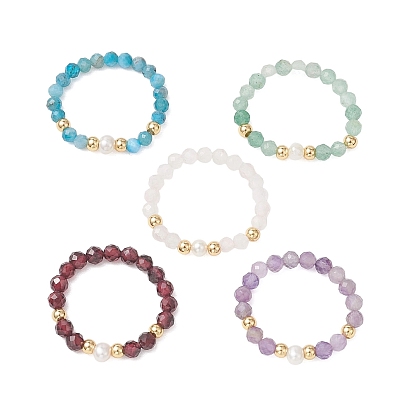 Женские перстни из натуральных смешанных драгоценных камней и жемчуга