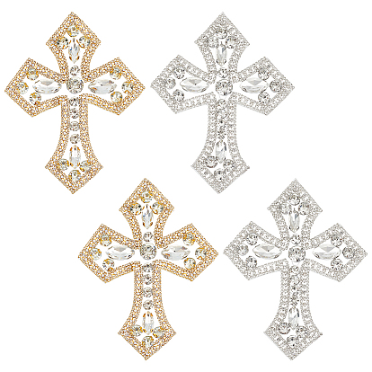 4Pcs 2 Colors Cross Hotfix Rhinestone Appliques
