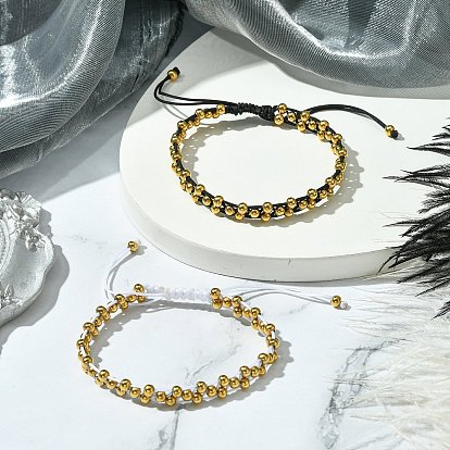 2шт. плетеные браслеты из нейлоновой нити для женщин, с 304 из нержавеющей стали бусы