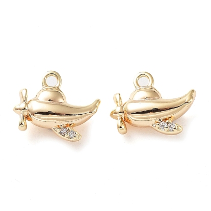 Rack Plating Brass Micro Pave Cubic Zirconia Pendants, Airplane Charm