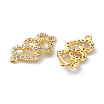 Eco-Friendly Brass Clear Cubic Zirconia Links Connectors, Long-Lasting Plated, Heart