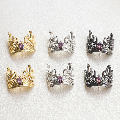 Brass Pave Medium Purple Cubic Zirconia Witch Headwear Head Pins, for Baroque Pearl Making