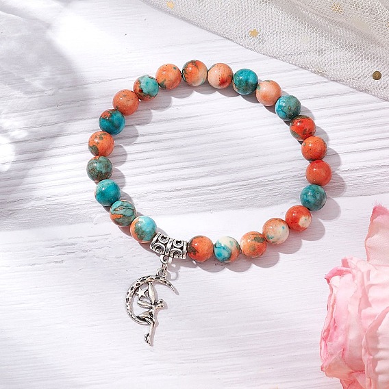 Синтетический океанический белый нефрит круглые бусины браслеты с подвесками для женщин, волшебный сплав очарование