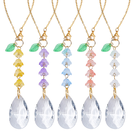 5 шт. стеклянные круглые и акриловые цветочные подвесные украшения, с латунной цепью, для автомобильных подвесных украшений