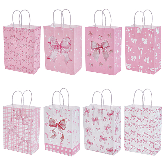 24 шт. 8 стили бумажные подарочные сумки с бантом, подарочные упаковочные пакеты с ручками, прямоугольные