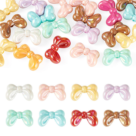 20Pcs UV Plating Opaque Acrylic Beads, Iridescent, Bowknot