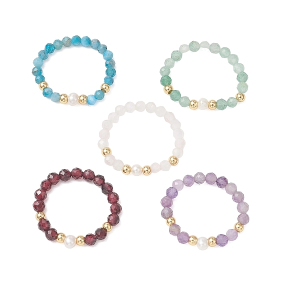 Женские перстни из натуральных смешанных драгоценных камней и жемчуга