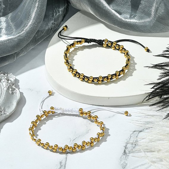 2шт. плетеные браслеты из нейлоновой нити для женщин, с 304 из нержавеющей стали бусы