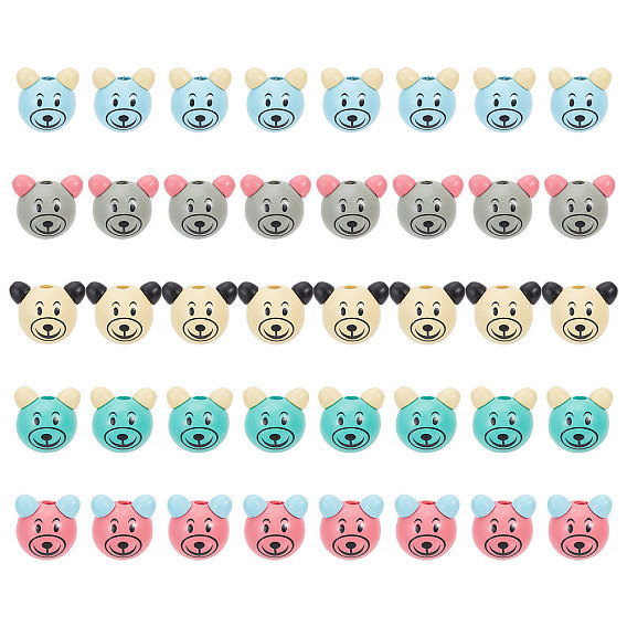 40шт. 5 цвета деревянные европейские бусины, бусины с большими отверстиями, медведь