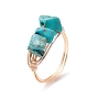 4Pcs 4 Style Natural & Synthetic Mixed Gemstone Chips Braided Bead Finger Rings, Copper Wire Wrap Stackable Rings