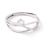 925 Sterling Silver Intertwined Crossover Adjustable Ring for Girl Women, Clear Cubic Zirconia Finger Ring