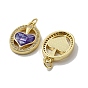 Brass Micro Pave Cubic Zirconia Pendants, with Enamel Shell, Oval with Heart