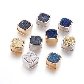 Brass Slide Charms, with Druzy Resin Cabochons, Square