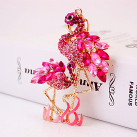 Cartoon Diamond-studded Keychain with Flamingo and Crane Pendant